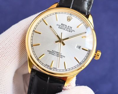 Rolex Datejust 3235 Movement 40mm 316L Steel Italian Leather Band White/Gold Watch